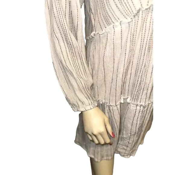 Blue Island Boho Beach Cover-Up Dress White Striped V-Neck Long Sleeve Large - Picture 3 of 11